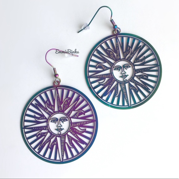 Free People Jewelry - ✨3for$38  New FP Stainless Steel Rainbow Oil Slick Boho Sun Statement Earrings